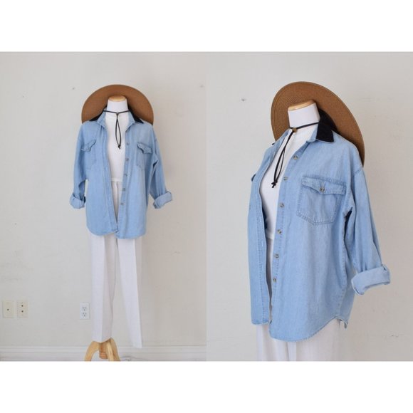 Vintage 90s Cotton‎ Button-Up Denim Shacket by Solutions | size M - Picture 1 of 10